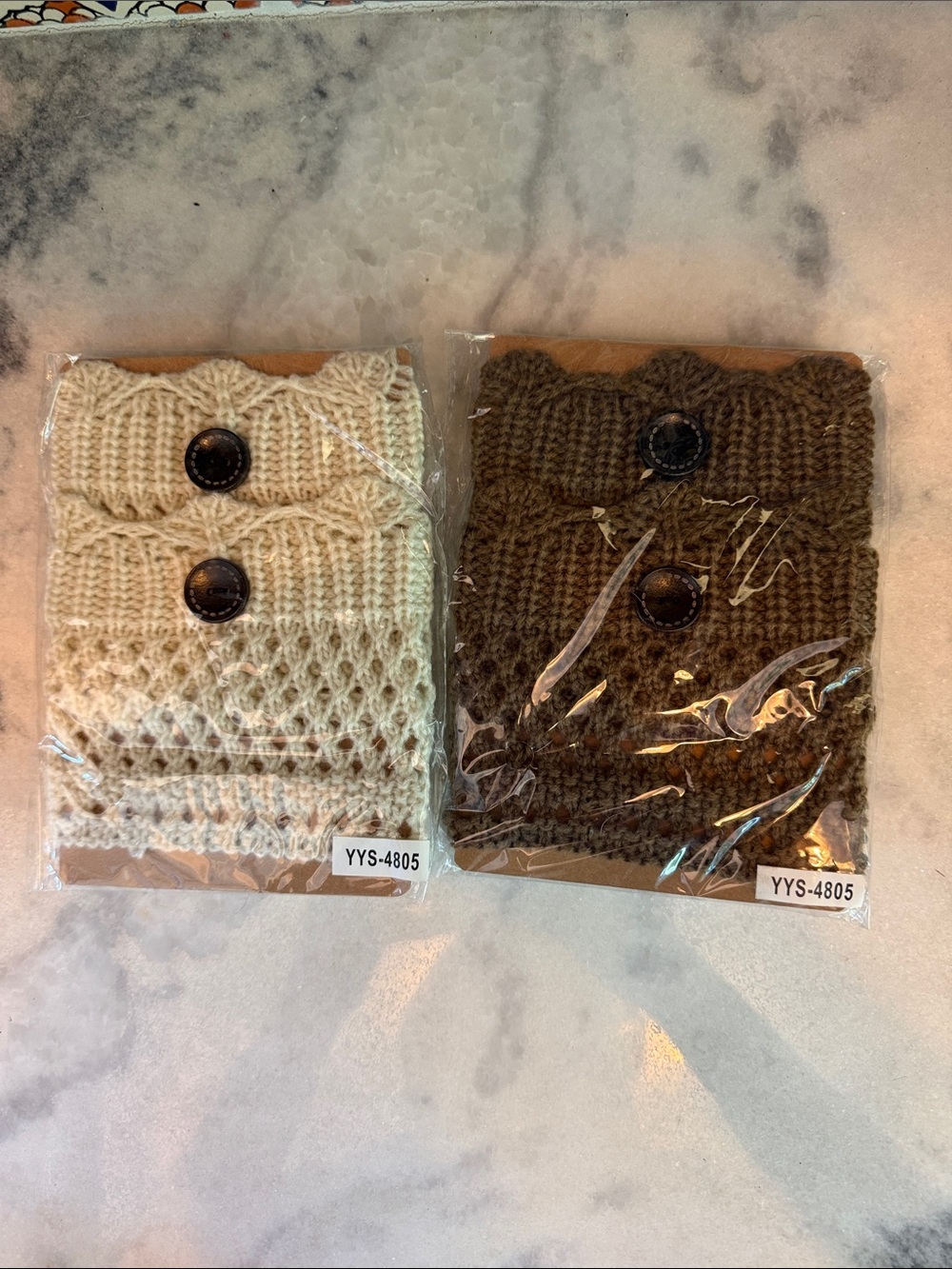 Knit Button Boot Cuffs - Cream & Brown
